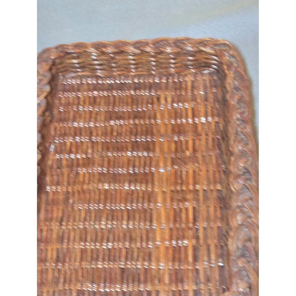 VTG Wicker Serving Tray Rectangular Woven Basket Braided Rim Coffee Table 13x9